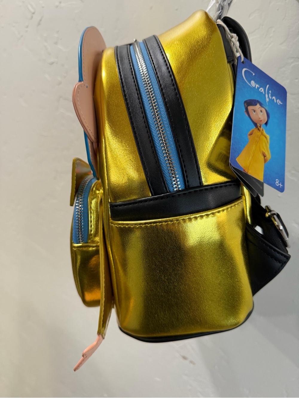 Loungefly Metallic Gold Coraline Mini Backpack with Blue Hair - Picture 4 of 4